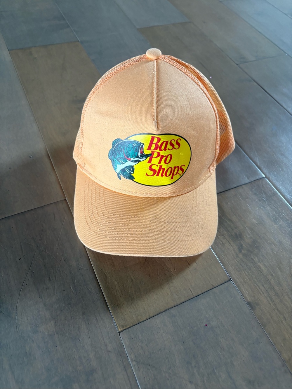 Bass Pro Shops Peach-Orange Mesh Trucker Hat with Fish Logo